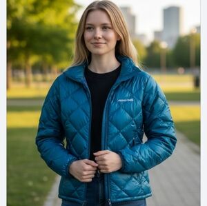 MONTBELL UItralite Down Packable Jacket. Blue Teal. Size Large